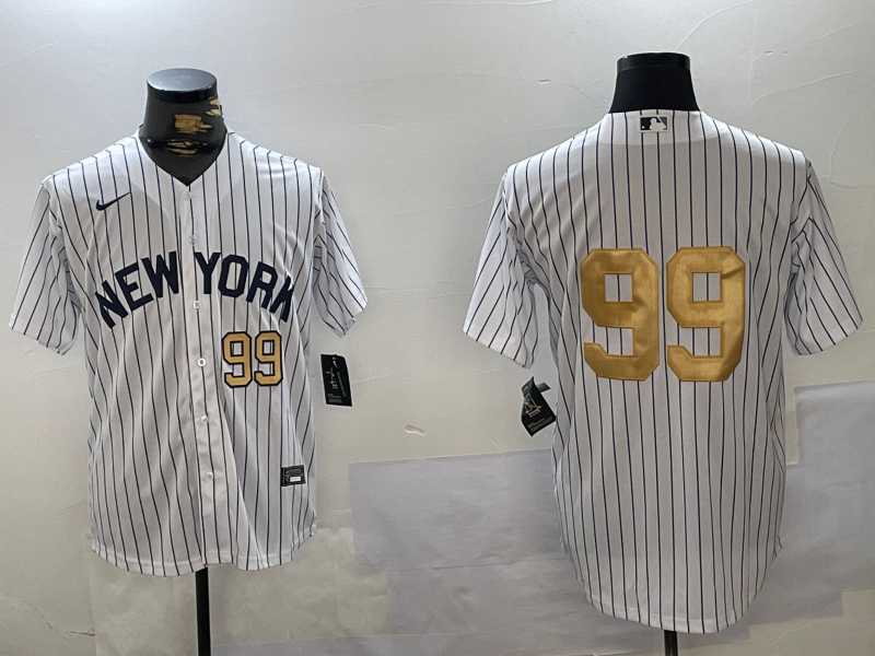 Mens New York Yankees #99 Aaron Judge White Pinstripe Without Name Fashion Cool Base Jerseys